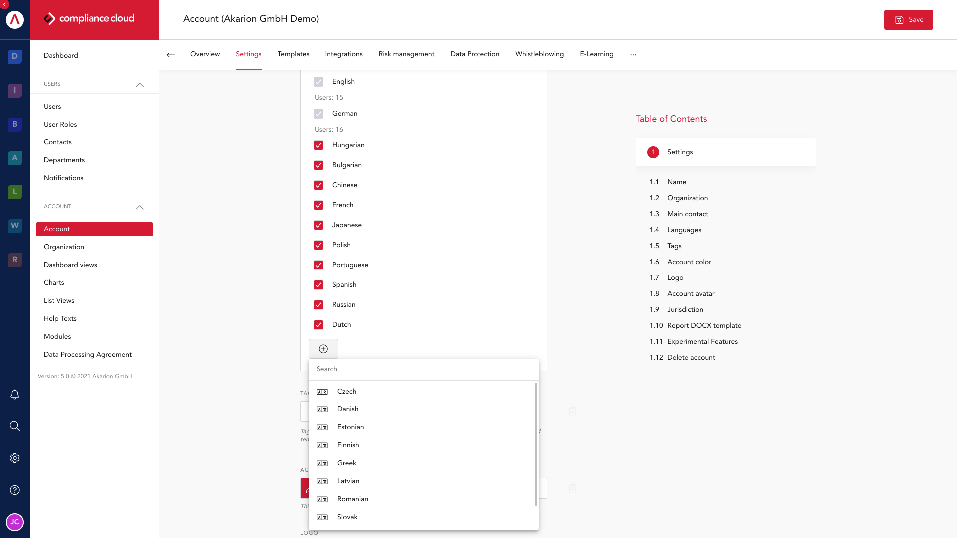 screenshot of AKARION Compliance Cloud